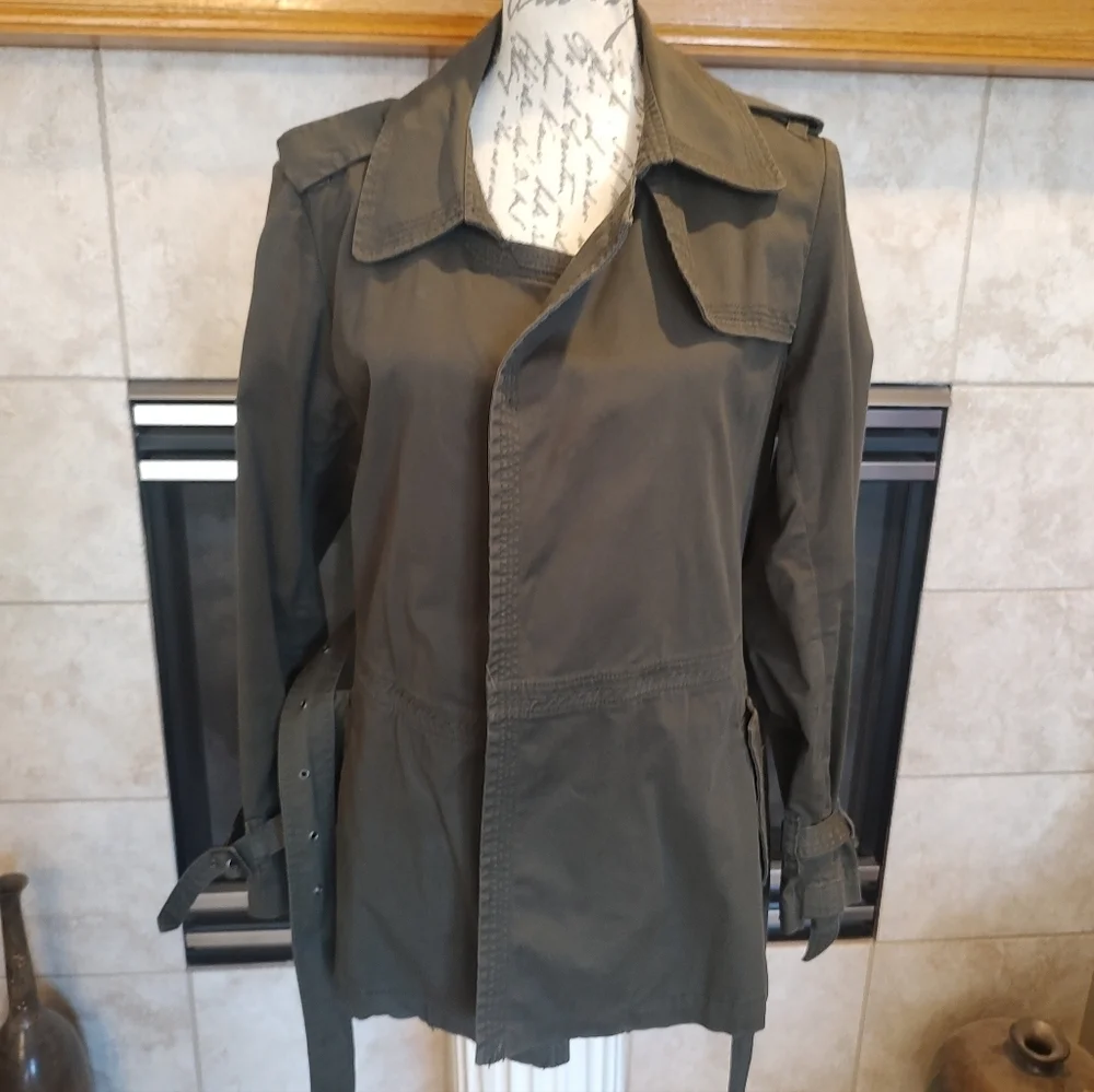 Coldwater Creek Coat Jacket Olive Green Size 12 Trench Utility Belt